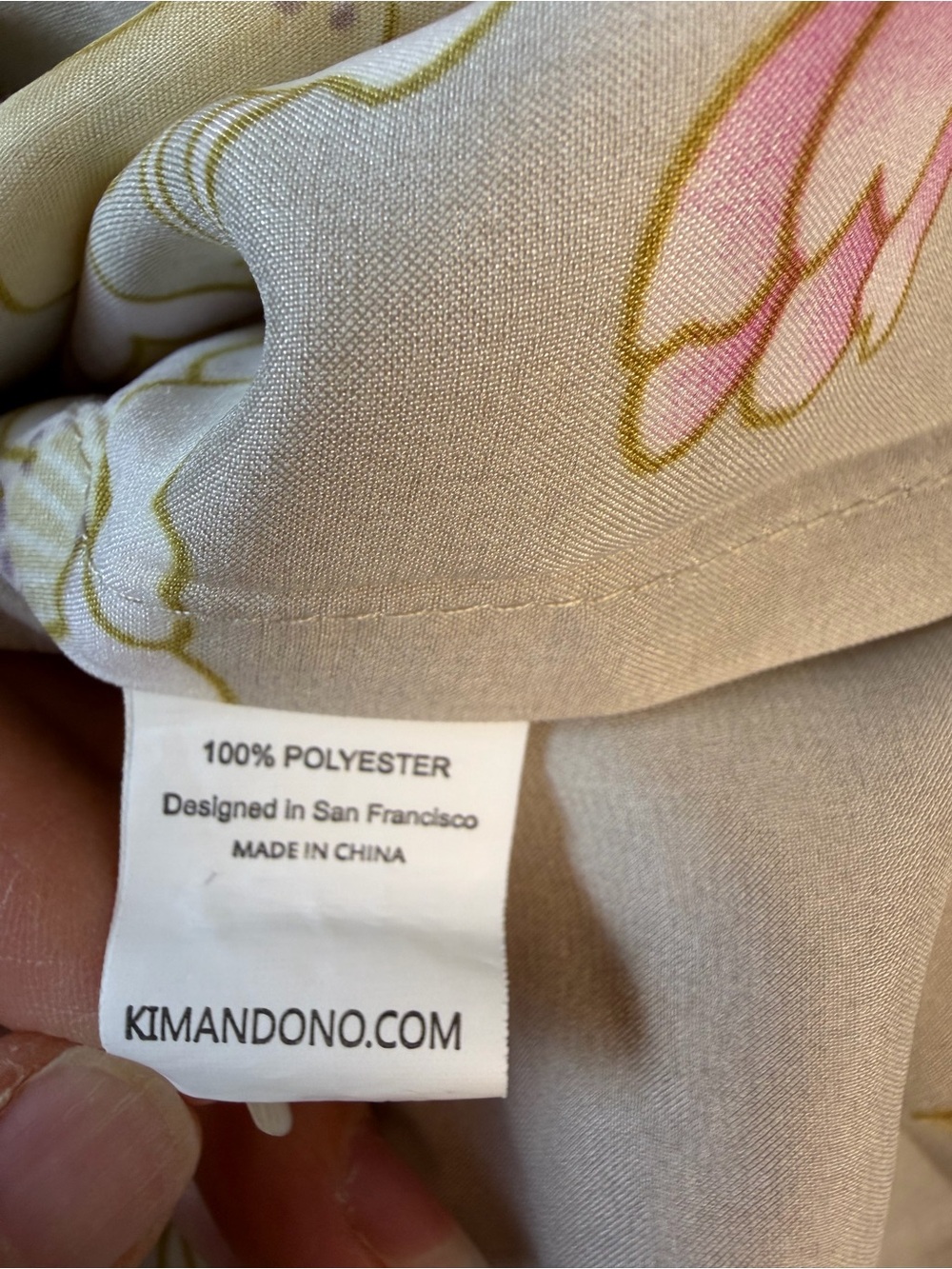 Kim + Ono Satin Chrysanthemum And Crane Long Print Kimono Champagne No Belt - Picture 7 of 10